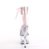 Rose 18 cm ADORE-724RS transparent platform high heels with ankle straps