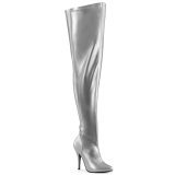 Silver 13 cm thigh high stretch overknee boots with wide calf for men