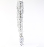 Silver 15 cm DELIGHT exotic overknee boots rhinestone fringes