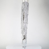 Silver 15 cm pole dance exotic overknee boots rhinestone fringes