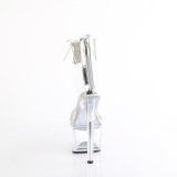 Silver 18 cm PASSION-727RS transparent platform high heels with ankle straps