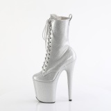 Silver glitter 20 cm high heels ankle boots platform