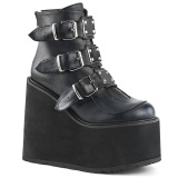 Vegan 14 cm SWING-105 womens ankle boots platform with buckles black