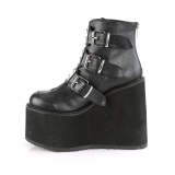 Vegan 14 cm SWING-105 womens ankle boots platform with buckles black