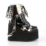 Vegan 14 cm SWING-115 womens ankle boots platform with buckles black