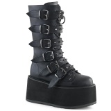 Vegan 9 cm DAMNED-225 emo calf-high women boots platform with buckles black