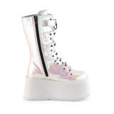 Vegan 9 cm DAMNED-225 emo calf-high women boots platform with buckles pearl effect