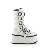 Vegan 9 cm DAMNED-225 emo calf-high women boots platform with buckles white