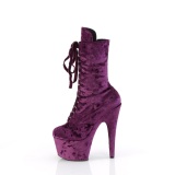 Velvet 18 cm ADORE-1045VEL Purple ankle boots high heels + protective toe caps