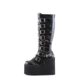 Wedge 14 cm S815 women boots platform with buckles black PU