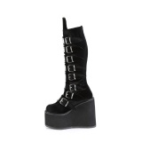 Wedge 14 cm S815 women boots platform with buckles black velvet