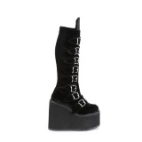 Wedge 14 cm S815 women boots platform with buckles black velvet