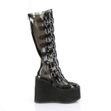 Wedge 14 cm S815 women boots platform with buckles black vinyl