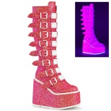 Wedge 14 cm S815 women boots platform with buckles rose neon