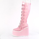 Wedge 14 cm S815 women boots platform with buckles rose vinyl