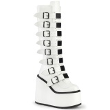 Wedge 14 cm S815 women boots platform with buckles white PU