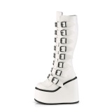 Wedge 14 cm S815 women boots platform with buckles white PU