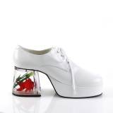 White PIMP-02 mens pimp shoes lace-up with goldfish aquarium heel